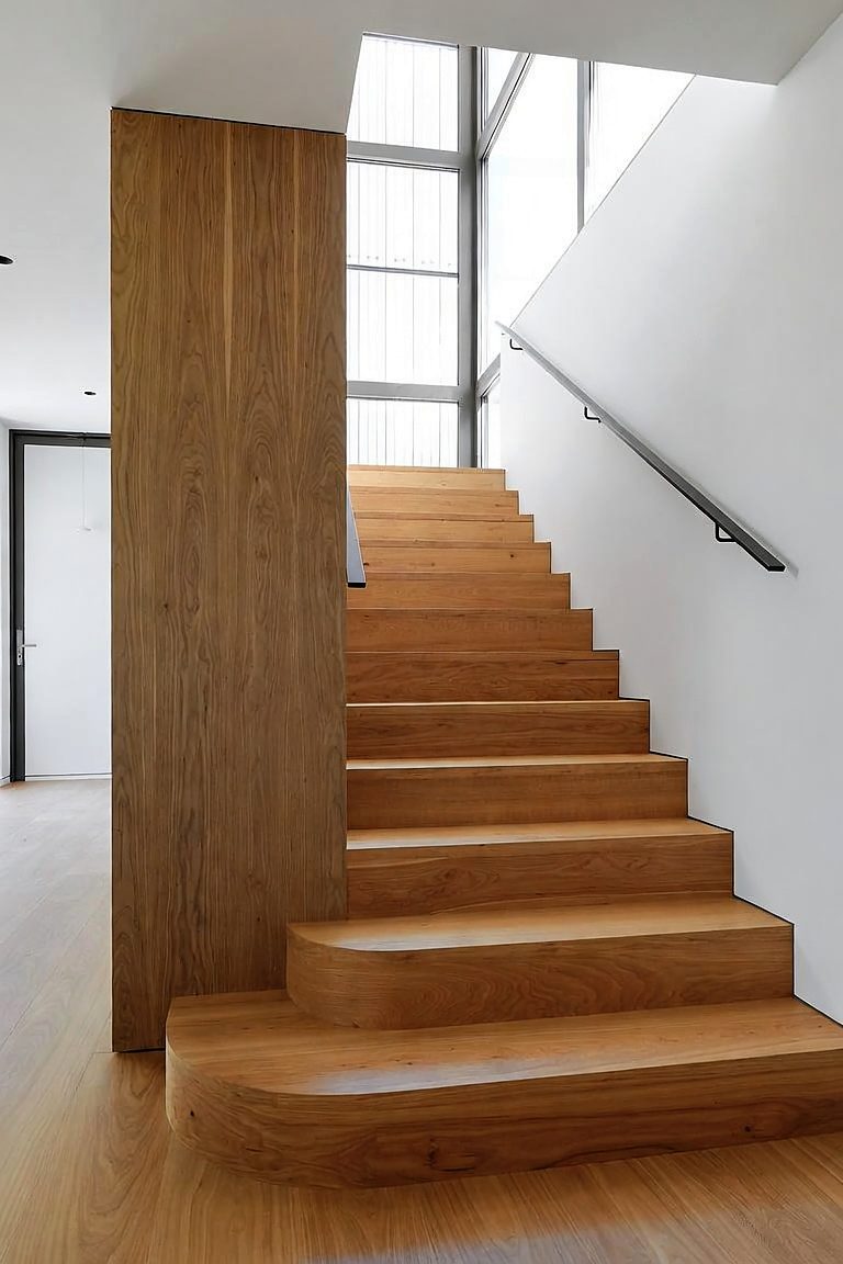 Design rendering of Solid Oak Stair: thick treads and a flush timber wall